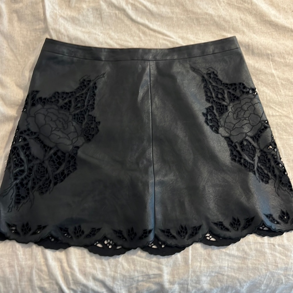 BCBG laser cut rose pattern soft leather skirt